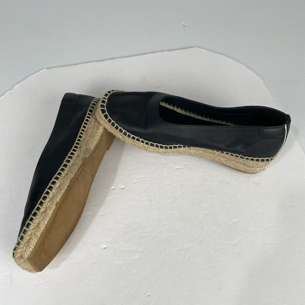 Everlane Womens, Shoes black leather and jute espadrille size 8 black.‎